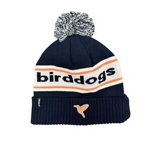 Birddogs Winter Mens Pom Beanie Cap Hat Fitted Cotton Blend One Size Blue Logo